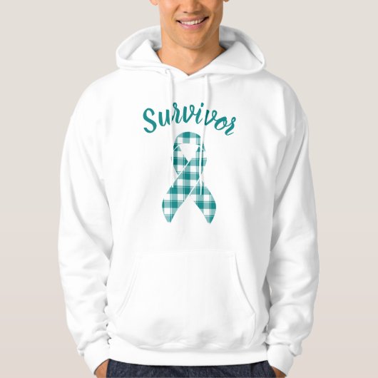 Cervical Cancer Awareness Plaid Teal Survivor Hoodie (Voorkant)