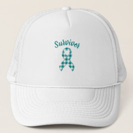 Cervical Cancer Awareness Plaid Teal Survivor Trucker Pet