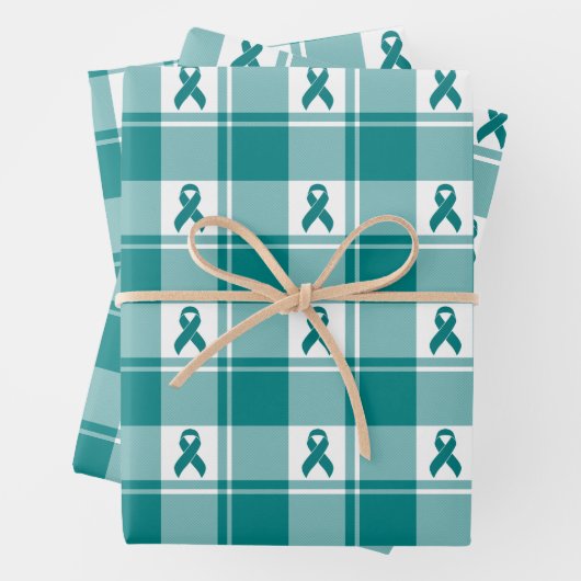 Cervical Cancer Awareness Plaid Wrapping Paper  (In situ)