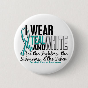 CERVICAL CANCER Blauwgroen White for Fighters Surv Ronde Button 5,7 Cm