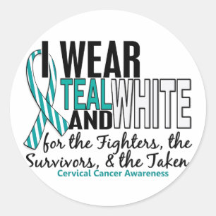 CERVICAL CANCER Blauwgroen White for Fighters Surv Ronde Sticker