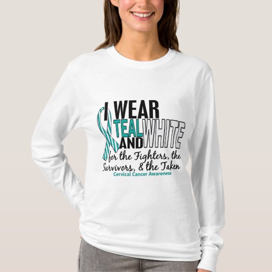 CERVICAL CANCER Blauwgroen White for Fighters Surv T-shirt (Voorkant)