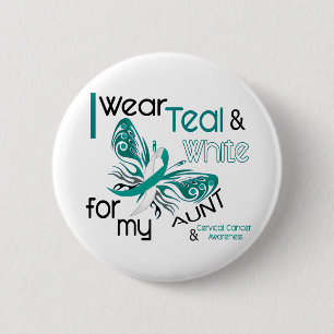 CERVICAL CANCER I Draag Blauwgroen en wit voor mij Ronde Button 5,7 Cm
