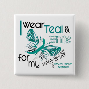 CERVICAL CANCER I Draag Blauwgroen White Sister-In Vierkante Button 5,1 Cm