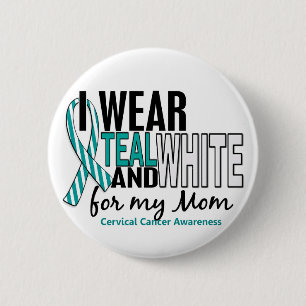 CERVICAL CANCER I Draag Blauwgroen & White voor mi Ronde Button 5,7 Cm