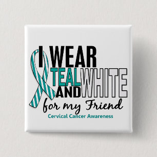CERVICAL CANCER I Draag Blauwgroen & wit voor mijn Vierkante Button 5,1 Cm