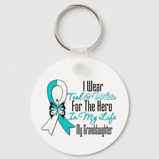 Cervical Cancer Ribbon My Hero Mijn dochter Sleutelhanger (Voorkant)