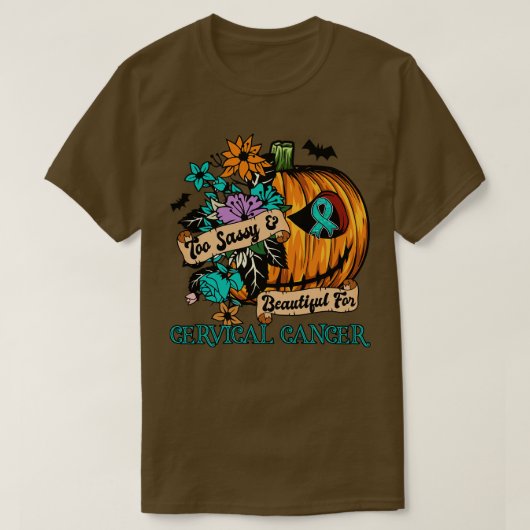 Cervicale Awareness retro halloween enge pompoen h T-shirt (Design voorkant)
