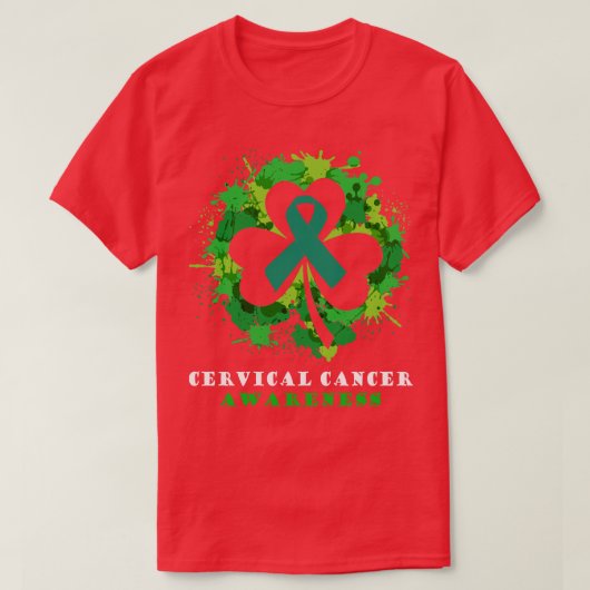 Cervicale Kanker Awareness Ribbon Shamrock Saint P T-shirt (Design voorkant)