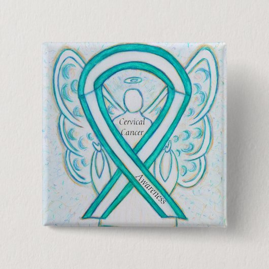 Cervicale kanker enenenbewust lintjes vierkante button 5,1 cm (Voorkant)