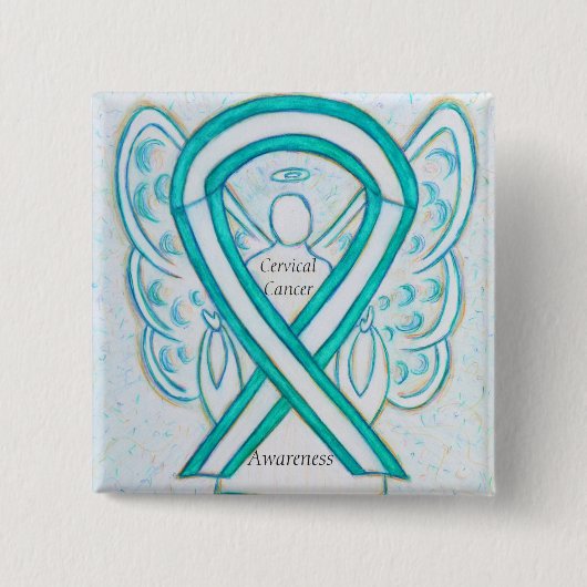 Cervicale kanker enenenbewust lintjes vierkante button 5,1 cm (Voorkant)