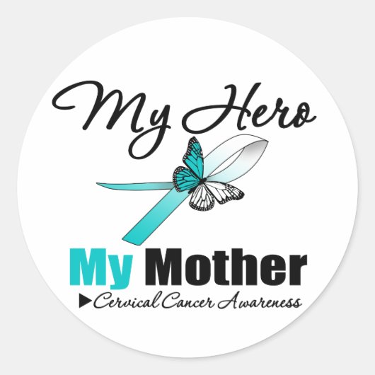 Cervicale kanker Lint Mijn HERO Mijn moeder Ronde Sticker (Voorkant)