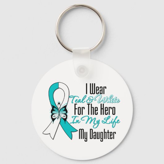 Cervicale kanker Ribbon My Hero Mijn dochter Sleutelhanger (Voorkant)