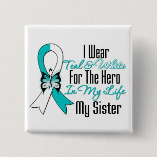 Cervicale kanker Ribbon My Hero Mijn zuster Vierkante Button 5,1 Cm