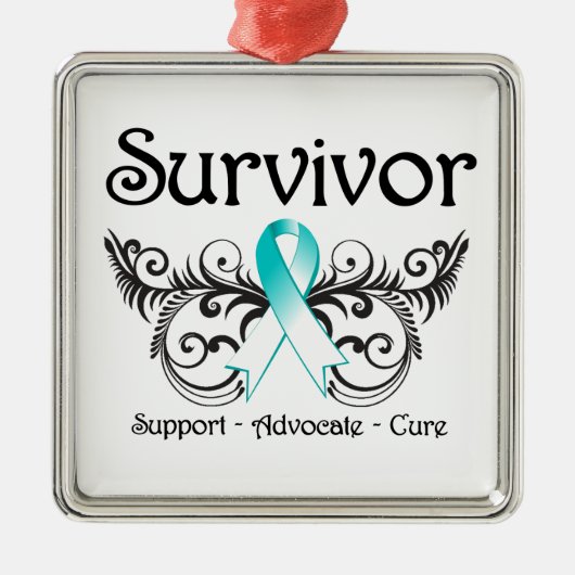 Cervicale kanker Survivor Floral Deco Metalen Ornament (Voorkant)