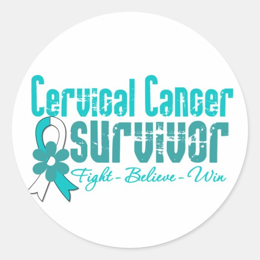 Cervicale kanker Survivor Flower Ribbon Ronde Sticker (Voorkant)
