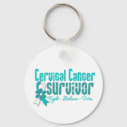 Cervicale kanker Survivor Flower Ribbon Sleutelhanger (Voorkant)