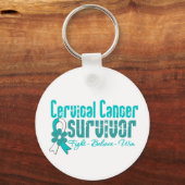Cervicale kanker Survivor Flower Ribbon Sleutelhanger (Voorkant)