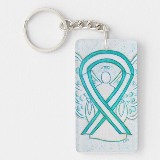 Cervicale kankerbewustmaking Ribbon Angel - sleute Sleutelhanger (Voorkant)