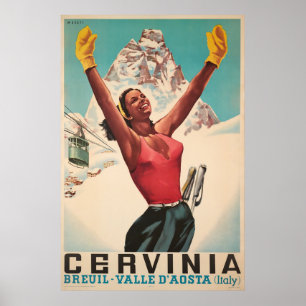 Cervinia, Breuil - Valle d'Aosta, Italië, Ski Post Poster