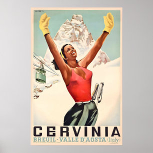 Cervinia Cervine Matterhorn Italië Skisport Bergen Poster
