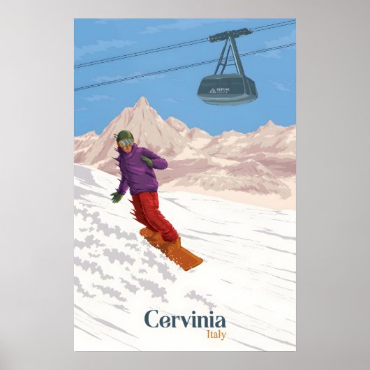 Cervinia Italië Snowboarden Reisposter Poster (Voorkant)