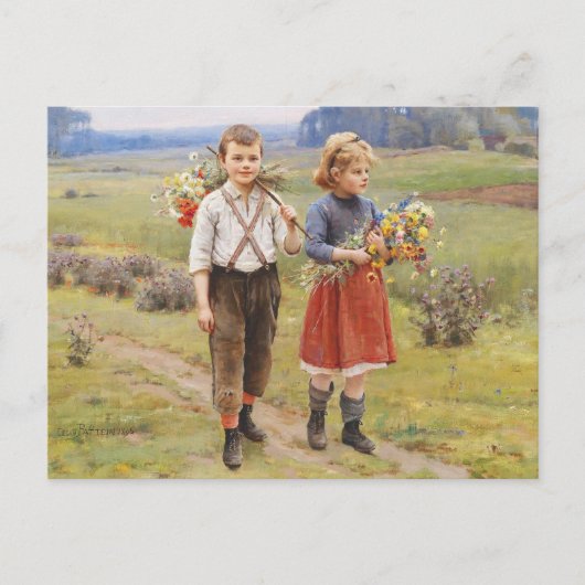 Cesar Pattein, 1895: "Kinderen keren terug naar hu Briefkaart (Voorkant)