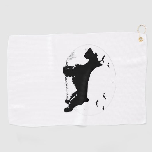 Cesky Terrier Dog - Halloween Moon Silhouette Clas Golfhanddoek (Horizontaal)