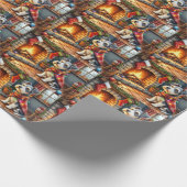 Cesky Terrier Fireplace with Christmas Lights Cadeaupapier (Hoek)