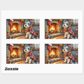 Cesky Terrier Fireplace with Christmas Lights Rechthoekige Sticker (Vel)