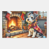 Cesky Terrier Fireplace with Christmas Lights Rechthoekige Sticker (Voorkant)