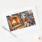 Cesky Terrier Fireplace with Christmas Lights Rechthoekige Sticker (Envelop)