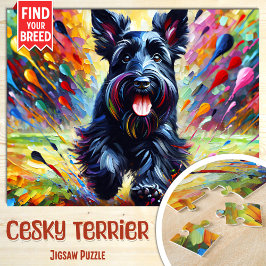 Cesky Terrier Hondenportret Acryl Kunstprint Hond Legpuzzel