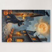 Cesky Terrier Middeleeuwse Halloween Dorps Kunst Legpuzzel (Horizontaal)