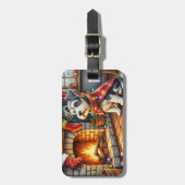 Cesky Terrier Open Haard met Kerstverlichting Bagagelabel (Voorkant verticaal)