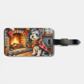 Cesky Terrier Open Haard met Kerstverlichting Bagagelabel (Achterkant horizontaal)