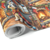 Cesky Terrier Open Haard met Kerstverlichting Cadeaupapier (Rol Hoek)