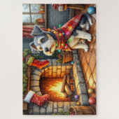 Cesky Terrier Open Haard met Kerstverlichting Legpuzzel (Verticaal)