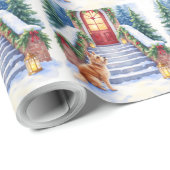 Cesky Terrier Snowy Staircase Christmas Art Cadeaupapier (Rol Hoek)