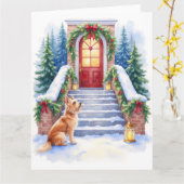 Cesky Terrier Snowy Staircase Christmas Art Kaart (Gele Bloem)