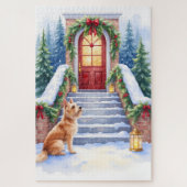 Cesky Terrier Snowy Staircase Christmas Art Legpuzzel (Verticaal)