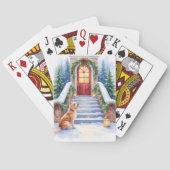 Cesky Terrier Snowy Staircase Christmas Art Pokerkaarten (Achterkant)