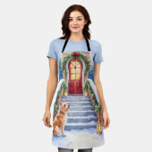 Cesky Terrier Snowy Staircase Christmas Art Schort (Gedragen)