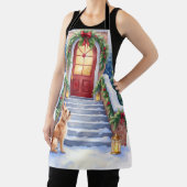 Cesky Terrier Snowy Staircase Christmas Art Schort (Insitu)