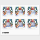Cesky Terrier Snowy Staircase Christmas Art Vierkante Sticker (Vel)
