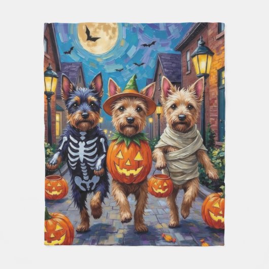Cesky Terrier Trick-or-Treating Halloween kostuum Fleece Deken (Voorkant)