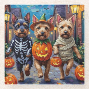 Cesky Terrier Trick-or-Treating Halloween kostuum Glazen Onderzetter