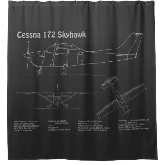Cessna 172 Skyhawk - Blauwdruk Plannen PD Douchegordijn (Voorkant)