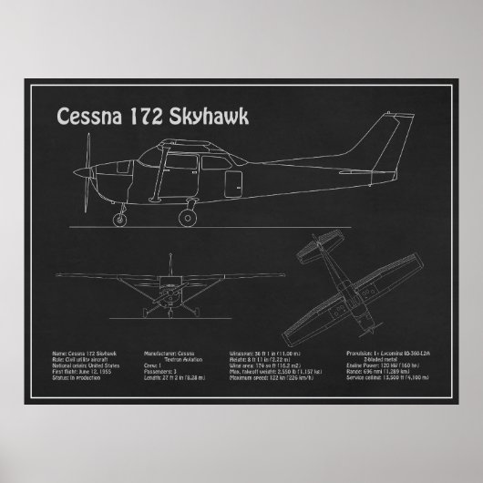 Cessna 172 Skyhawk - Blauwdruk Plannen PD Poster (Voorkant)
