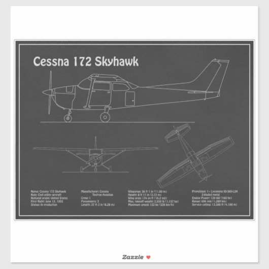 Cessna 172 Skyhawk - Blauwdruk Plannen PD Sticker (Vel)